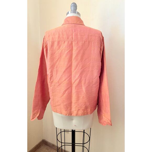ANU 100% Pure Silk Shirt Jacket Iridescent Rust Long Sleeve Women’s Size L - Picture 4 of 6